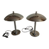 Pair of chrome mushroom lamps
