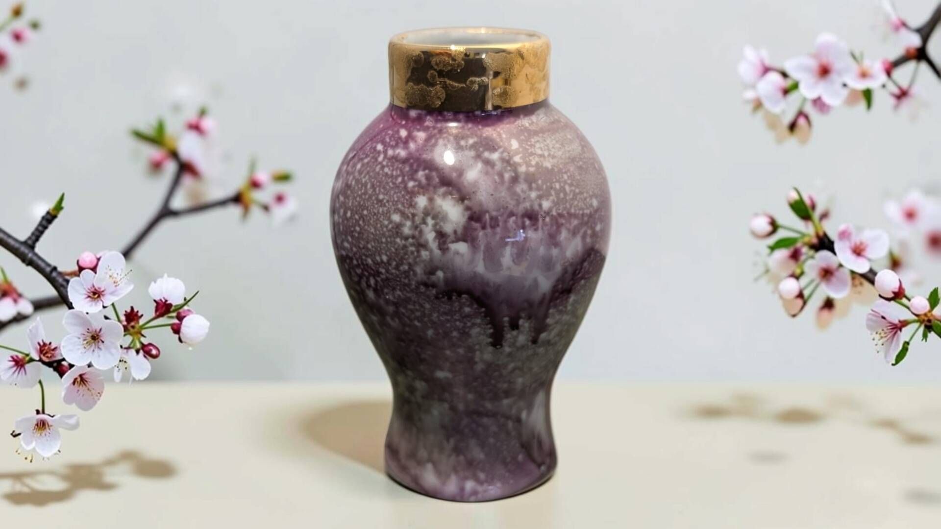 Small vase in Limoges porcelain – speckled purple decoration – Painted by Ma