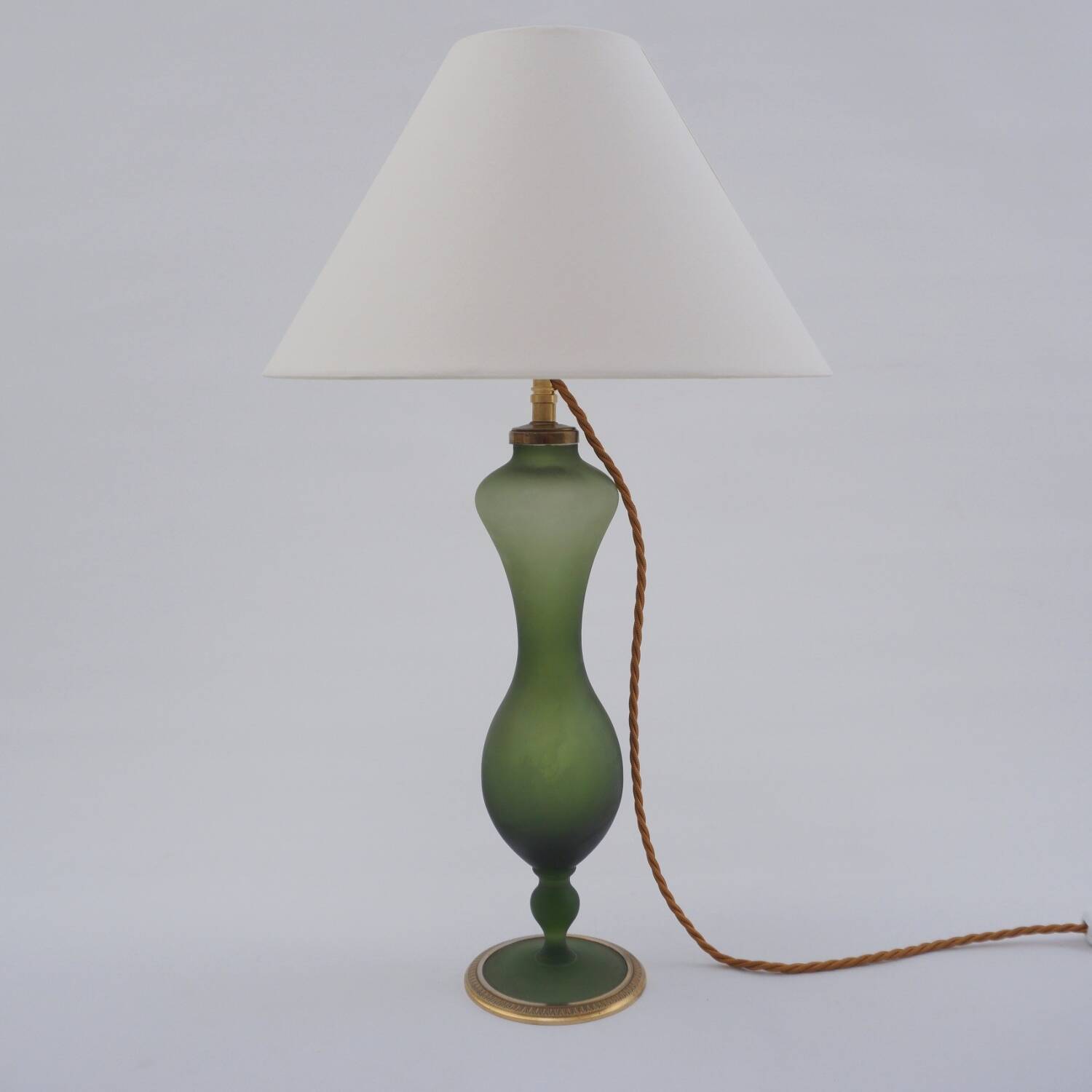 Antique table lamp in Art Nouveau glass by Baccarat and ormolu, 1890s, French.