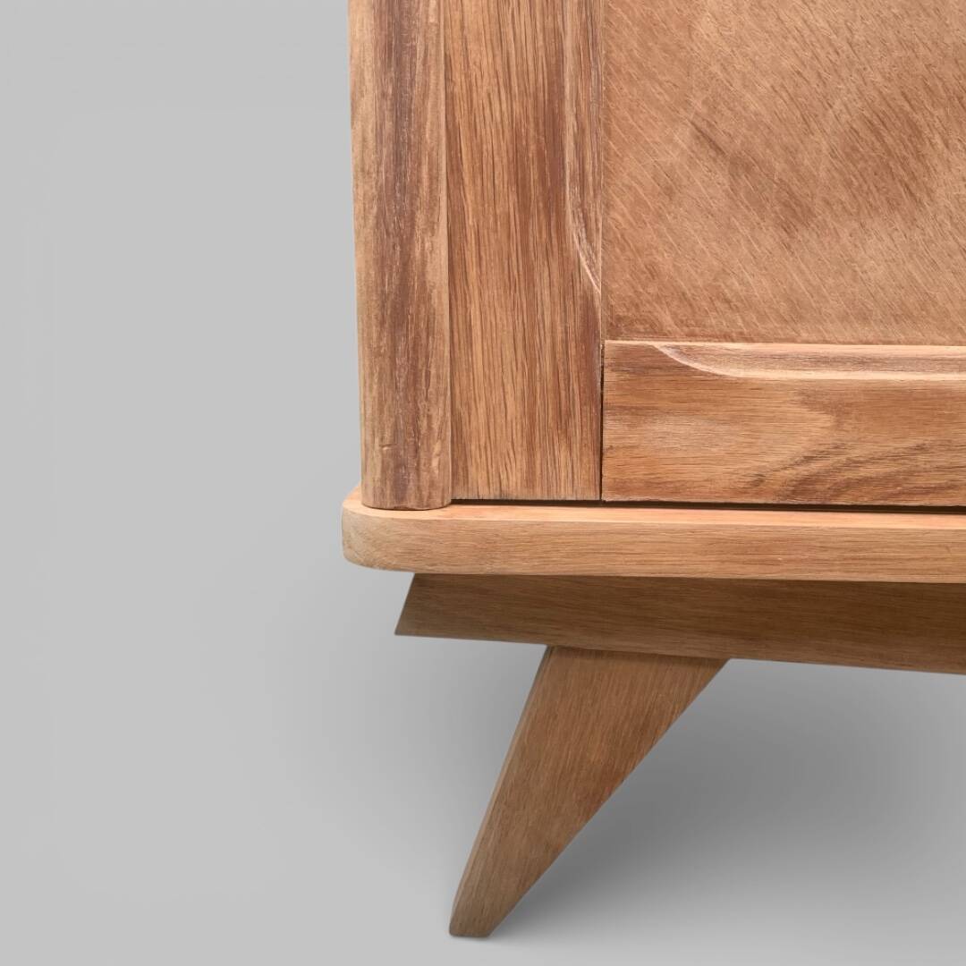 Vintage wardrobe with compass legs in raw wood, sliding doors, 1960s