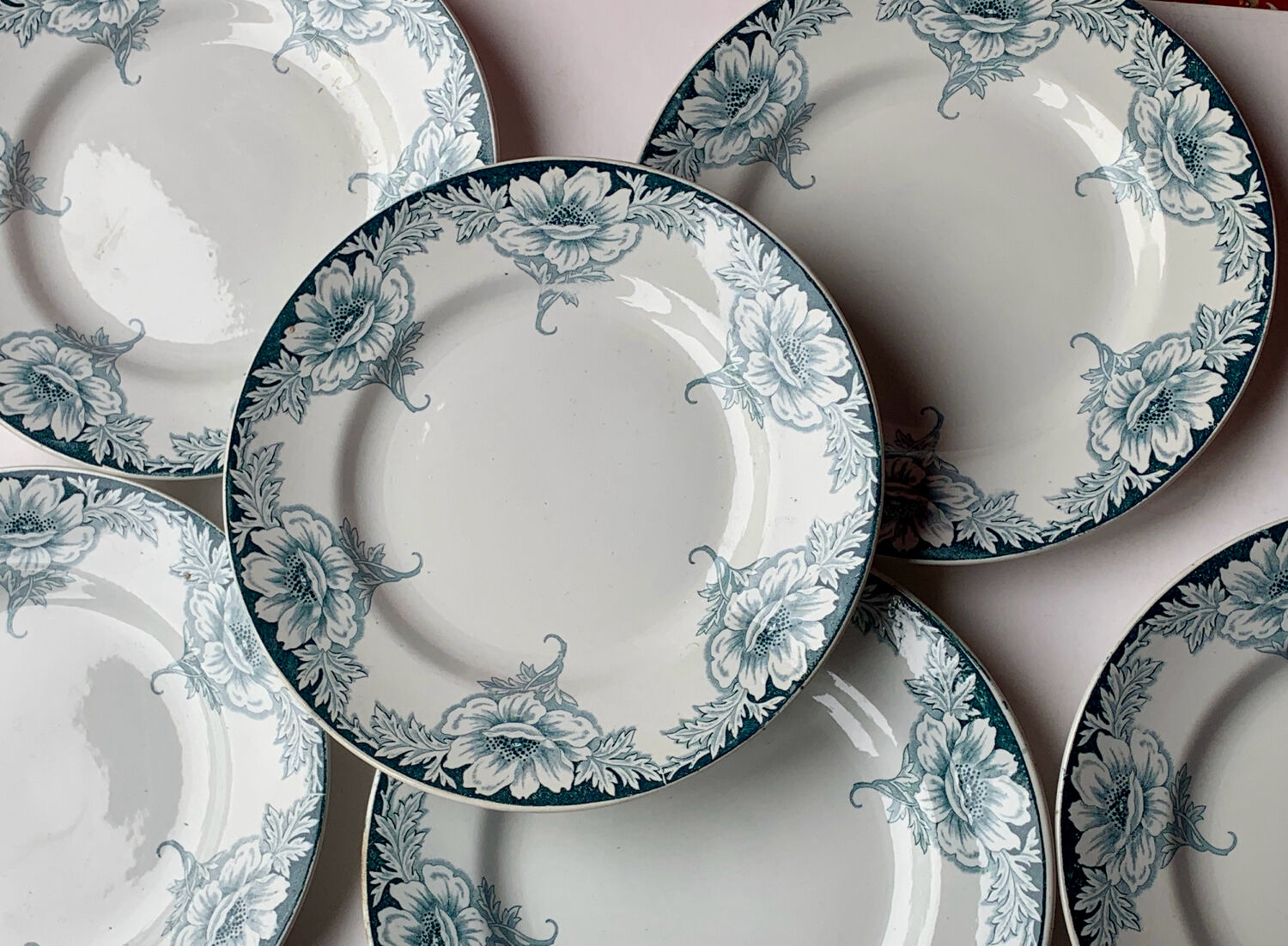 Six assiettes plates terre de fer 1900s St Amand Hamage Suzanne
