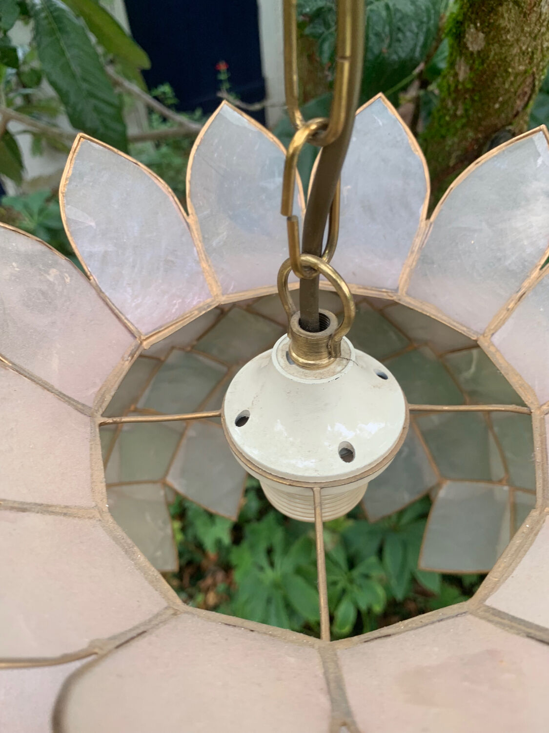 Chandelier, vintage mother-of-pearl lotus pendant 1980