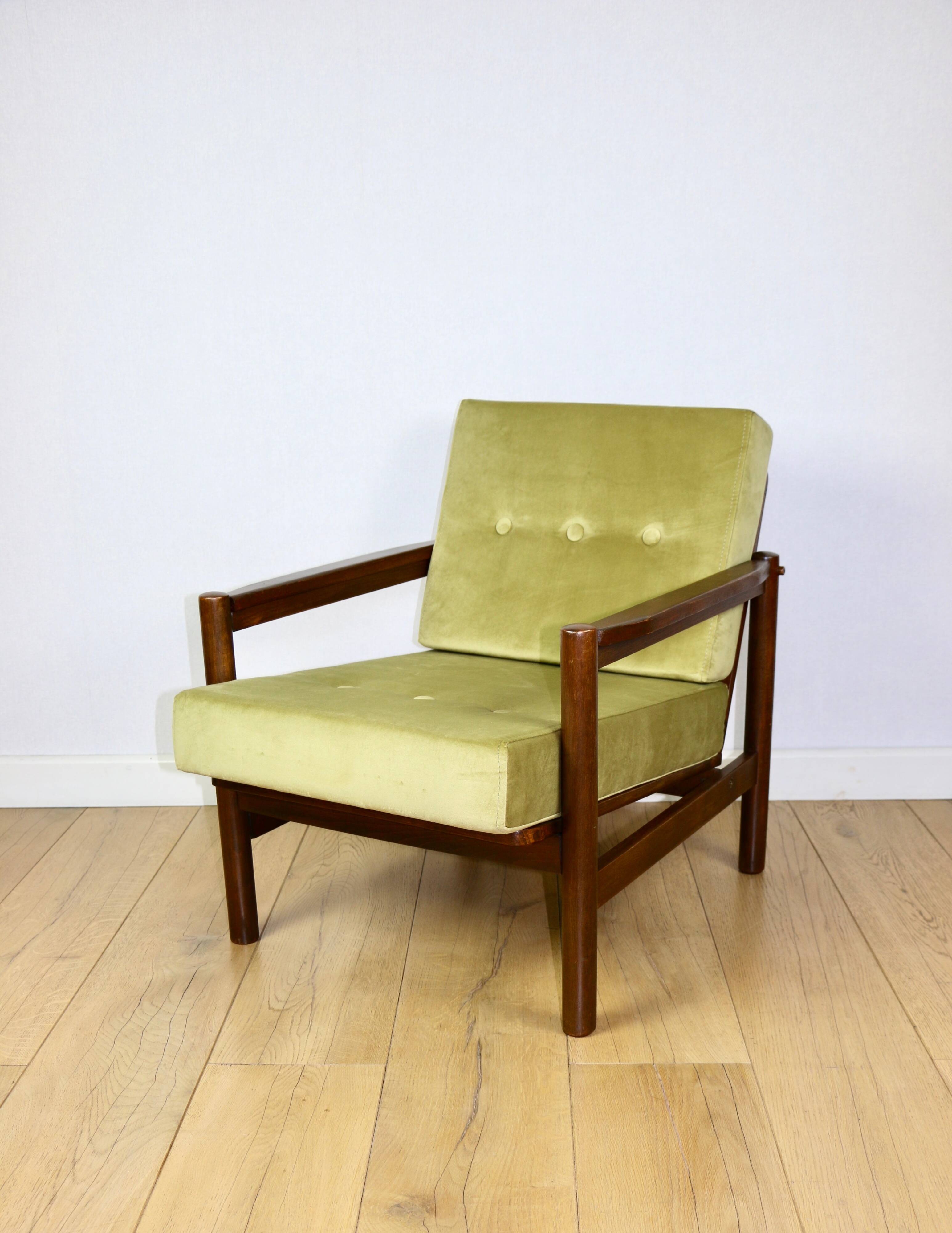 Wooden armchair designed by Z. Baczyk brown vintage olive - 3 pieces available