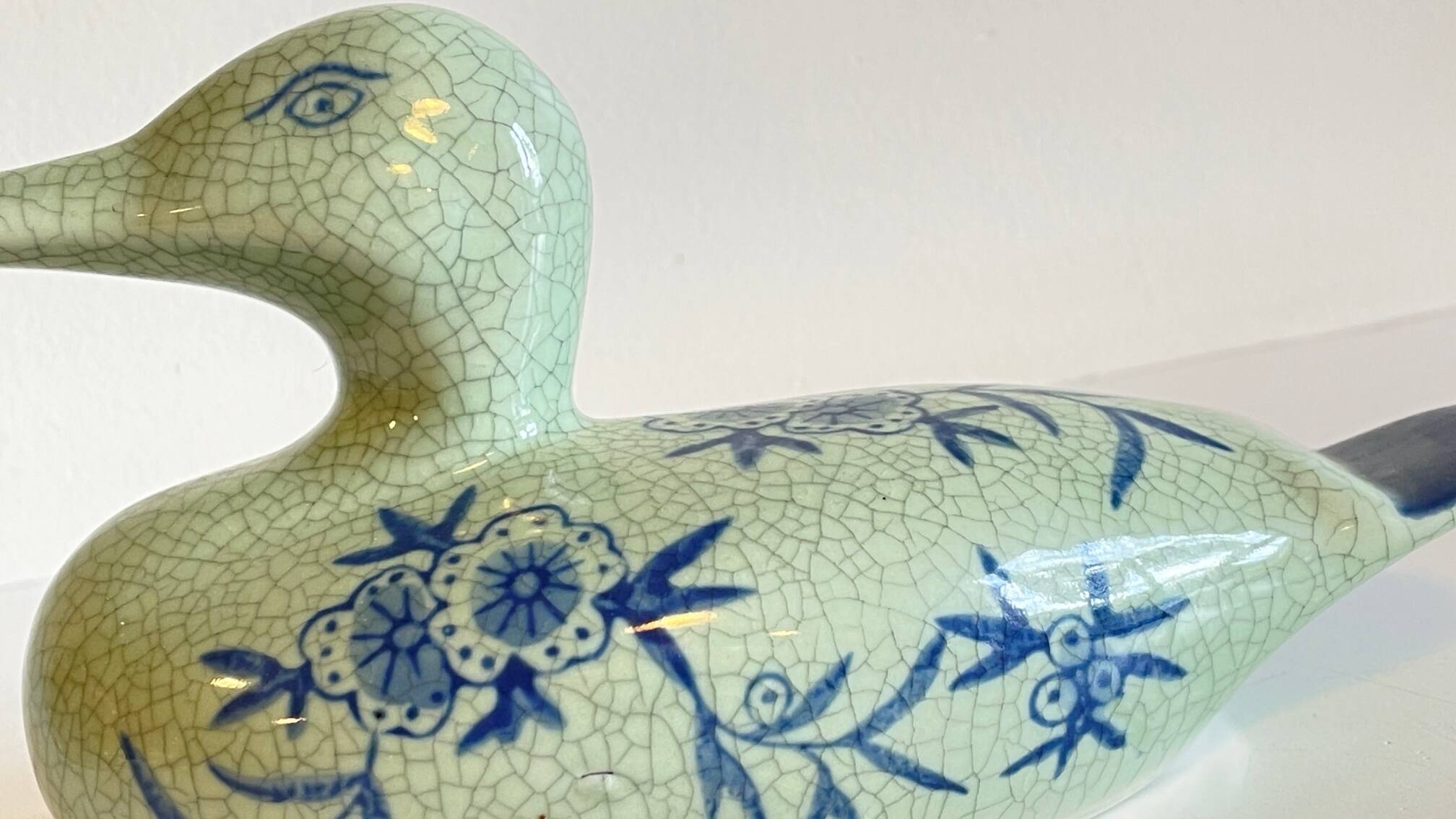 Vintage Blue Ceramic Duck