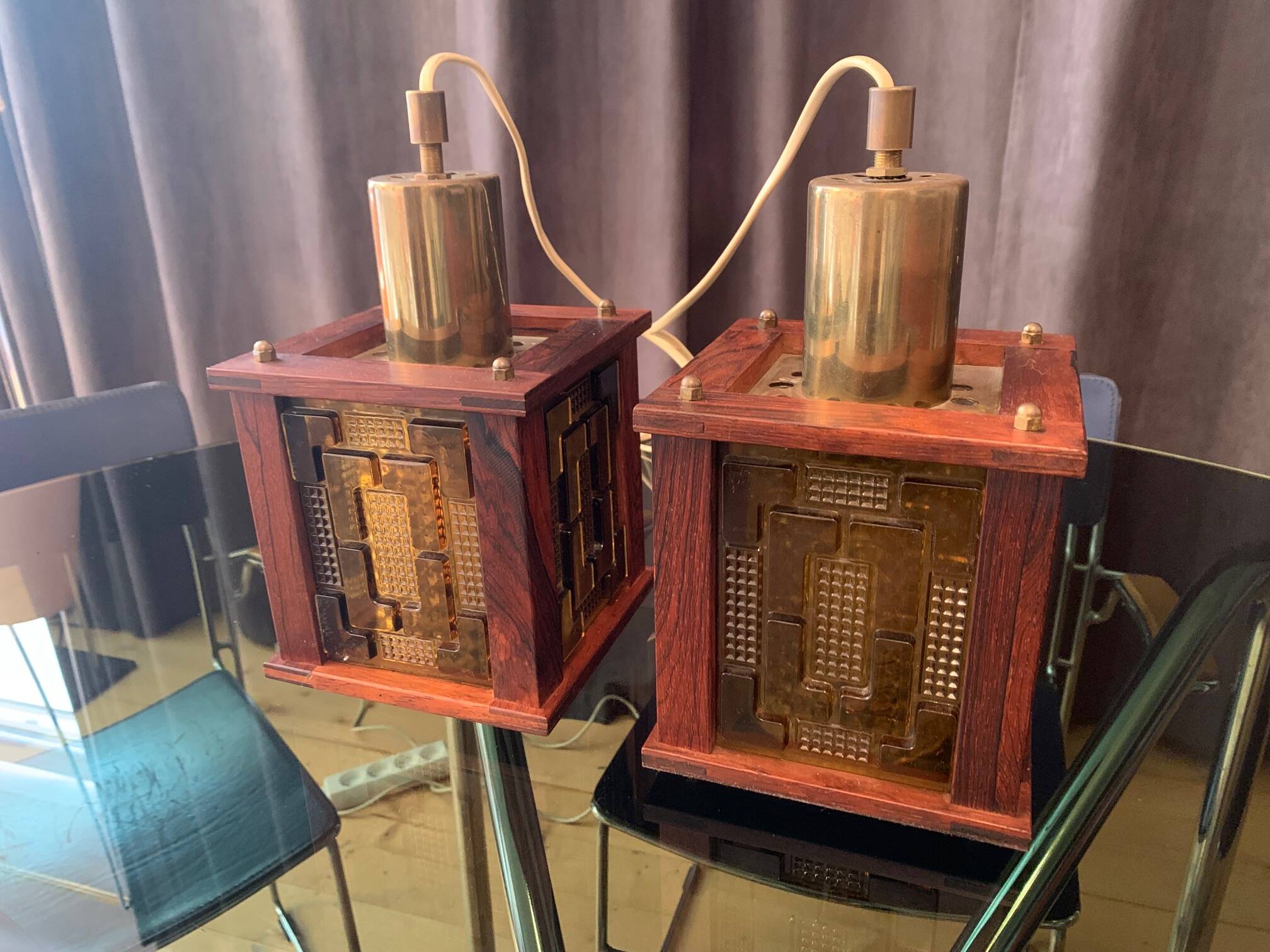 A pair of ceiling lamps designed by Erik Höglund, Kosta Boda, Sweden, 1960s