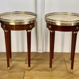 Pair of old pedestals stamped " h.j.l.rossenu " in mahogany over marble