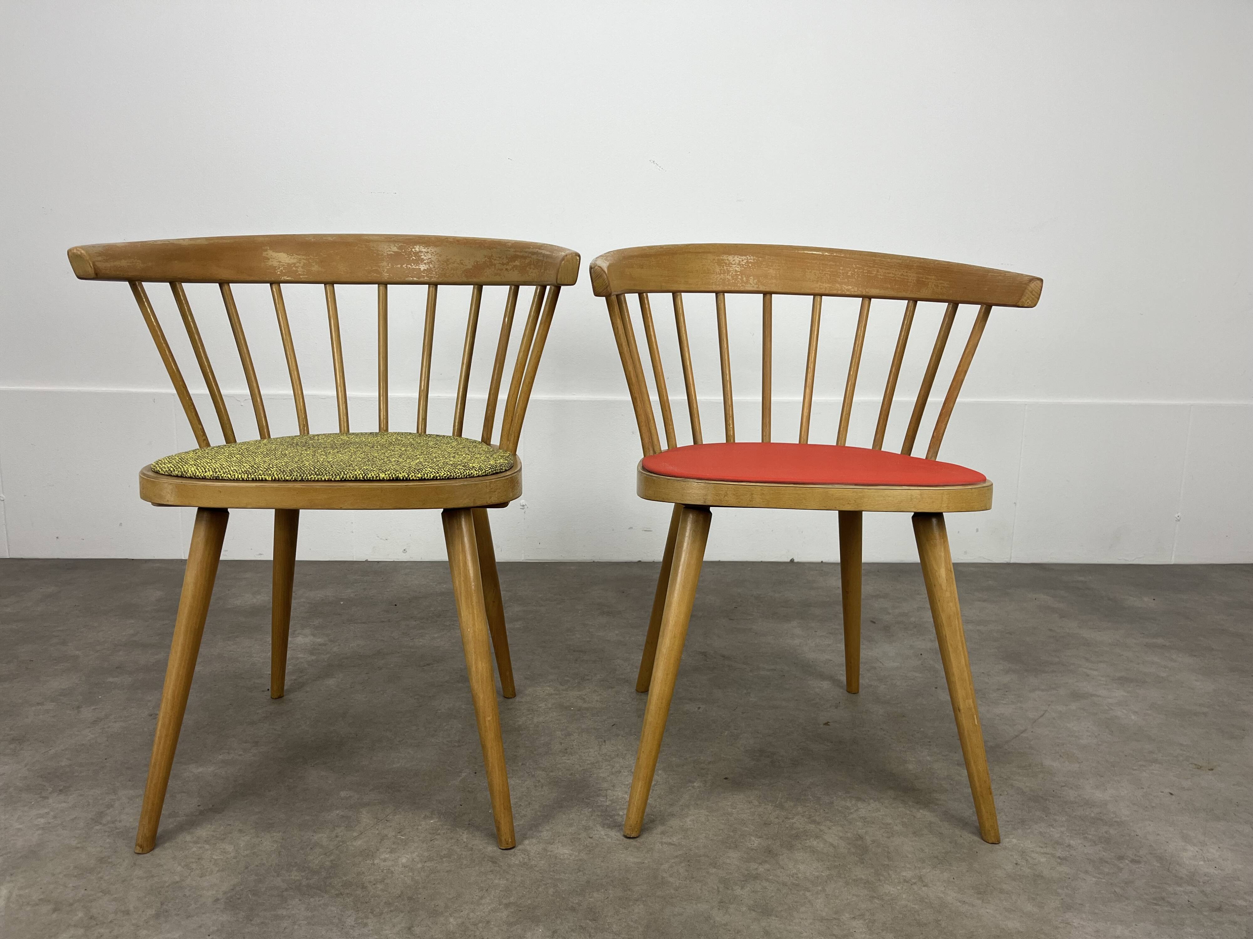 Pair of Baumann 740 office chairs, slatted models, 1960s
