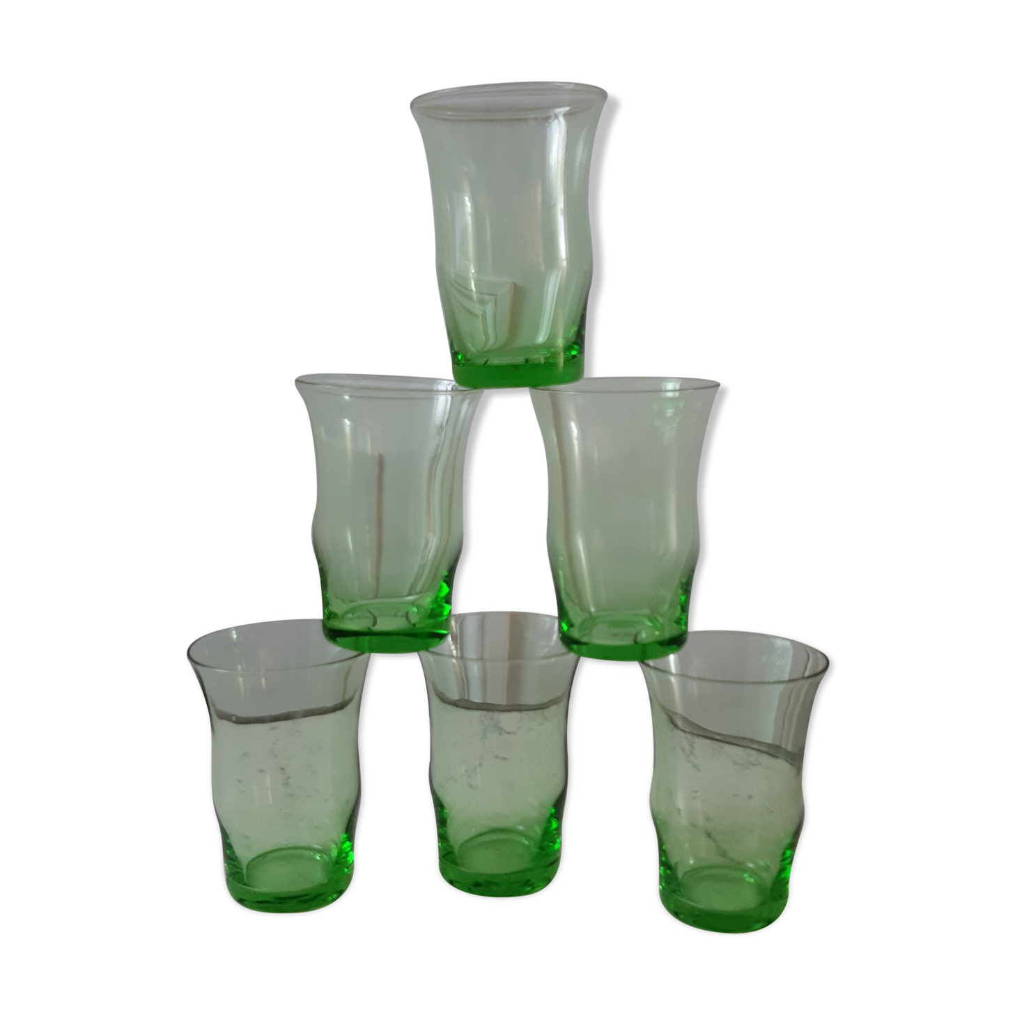 Lot de 6 verres à eau verts années 70