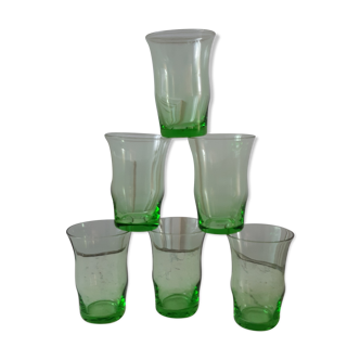 Set of 6 green water glasses 70s