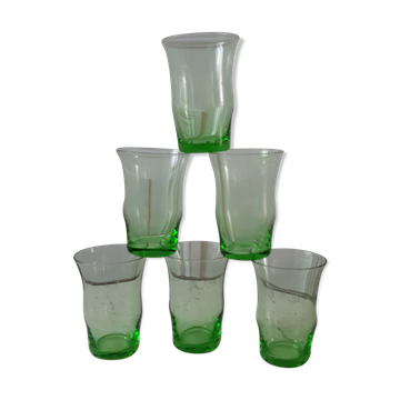 Set of 6 green water glasses 70s