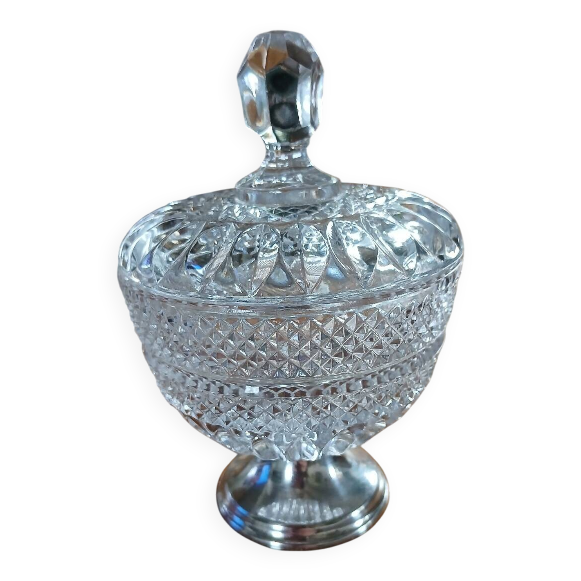 Antique glass and metal sugar bowl