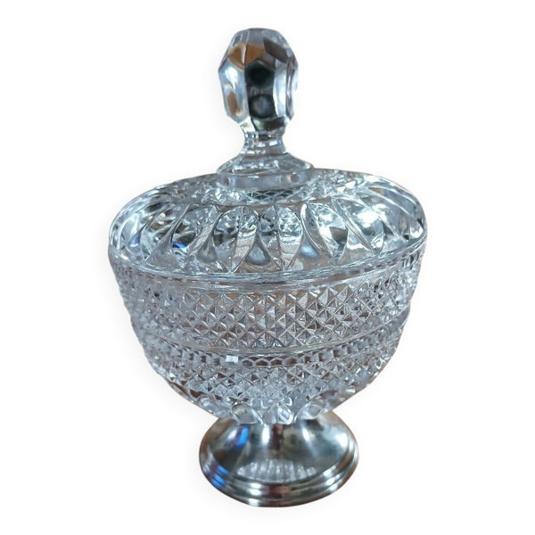 Sucrier ancien en verre + métal