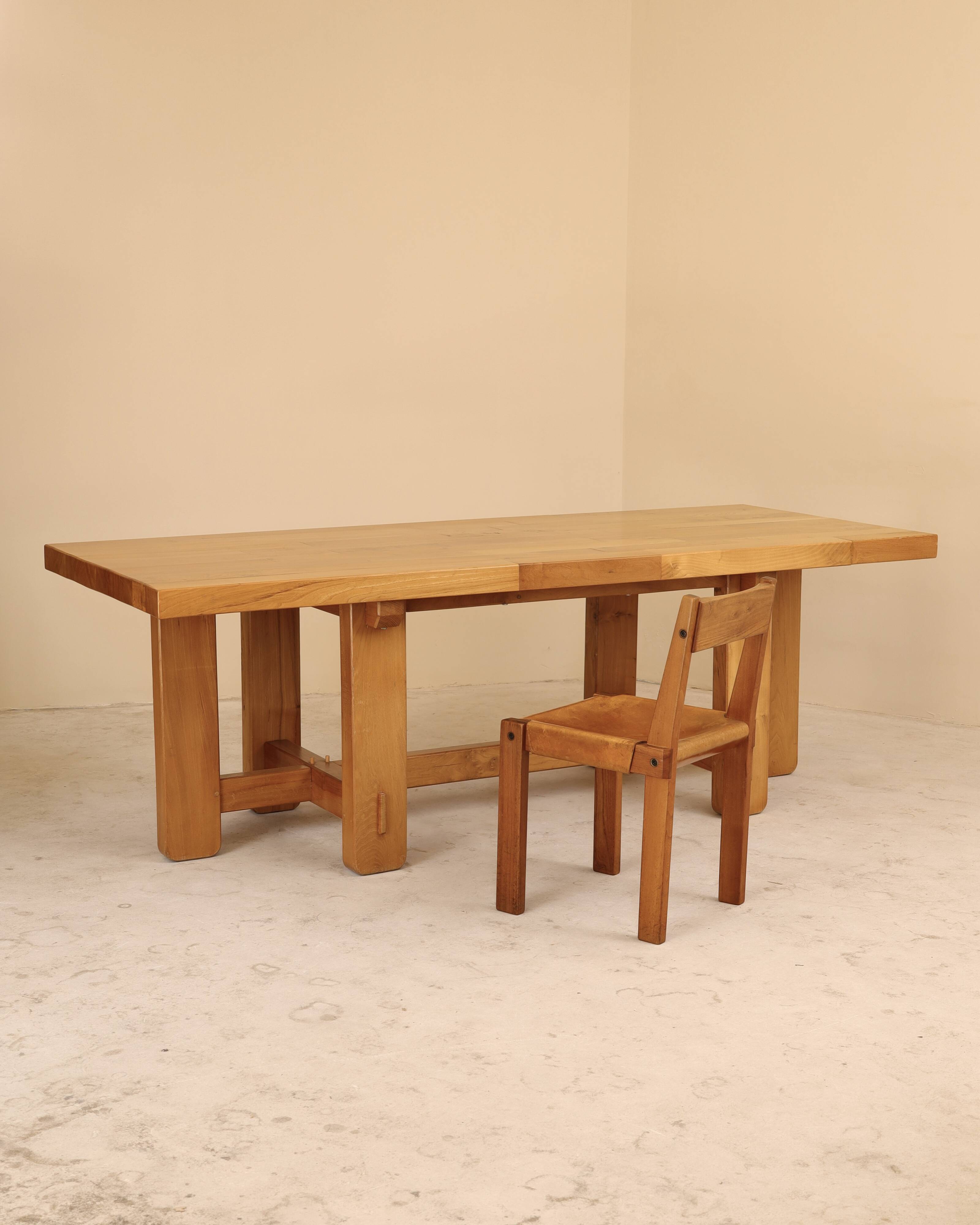 Table en orme massif, Maison Regain, France, 1980