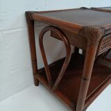Pair of wooden bedside tables, bamboo and canning
