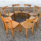 Set of 8 old light wood bistro chairs years 1957 stamps
