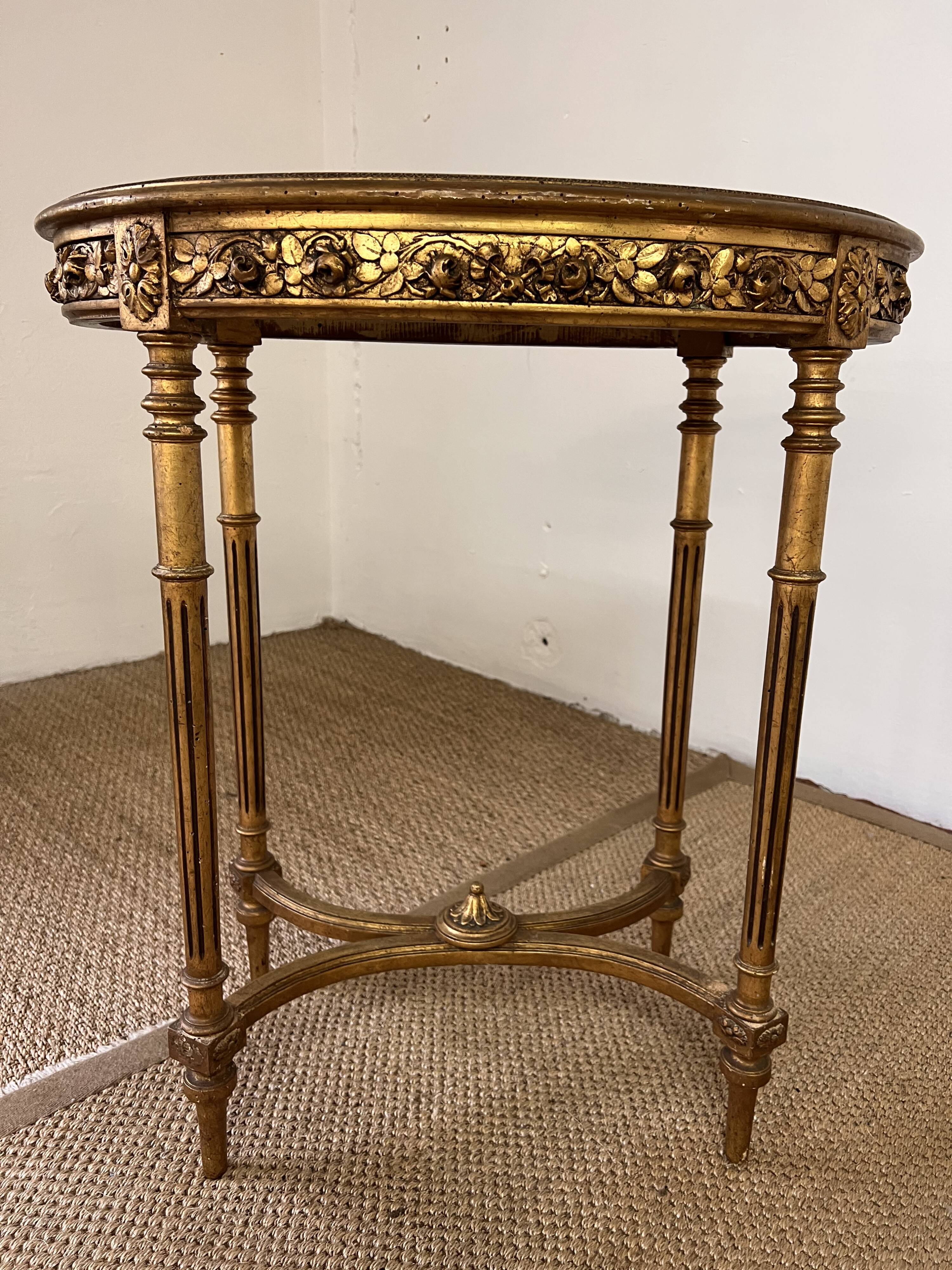 Wooden and marble pedestal table