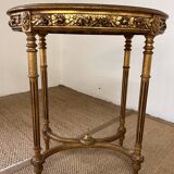 Wooden and marble pedestal table