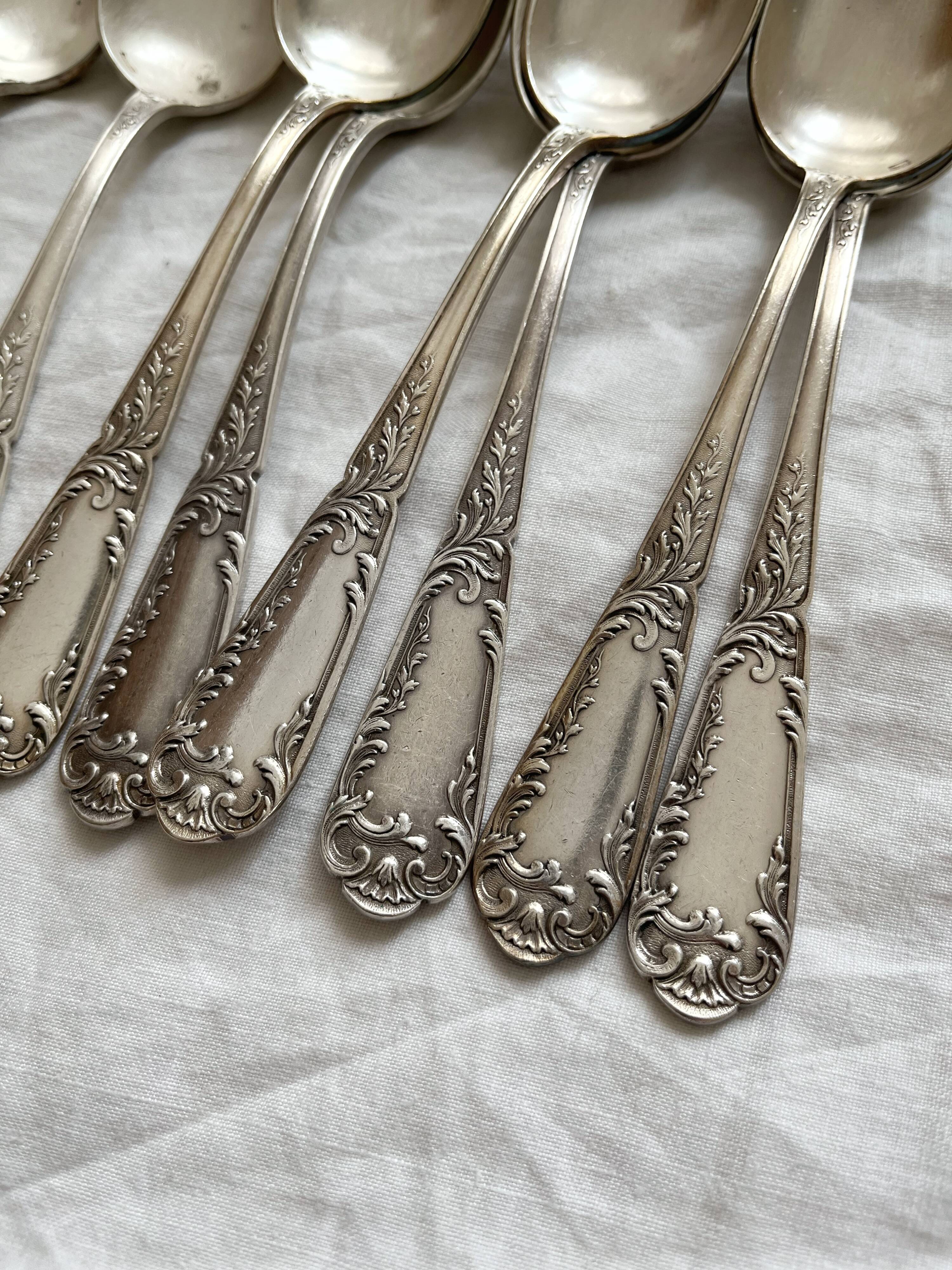 8 silver-plated metal soup spoons SFAM with acanthus and monogram decoration