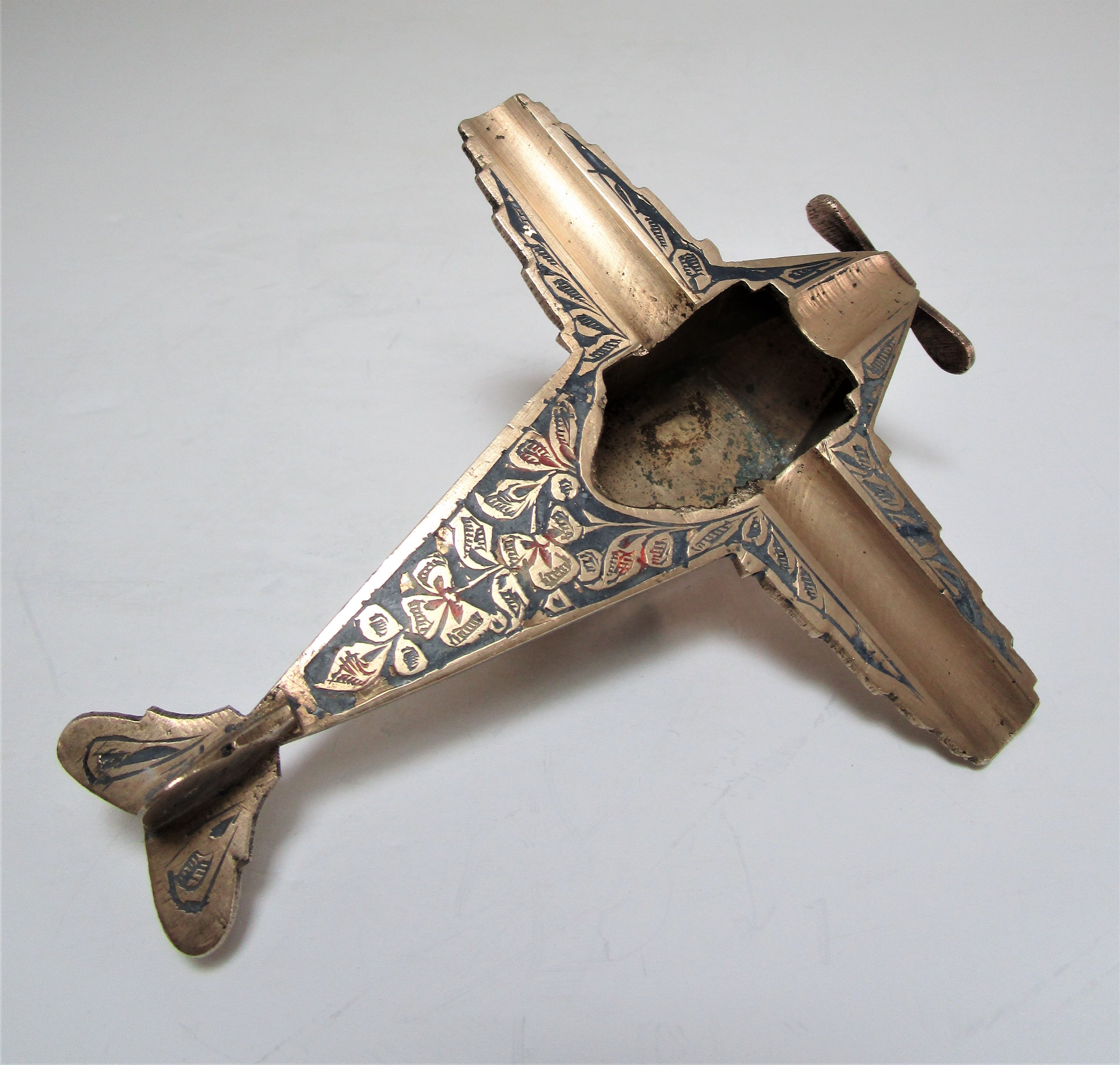 Vintage brass plane ashtray 70