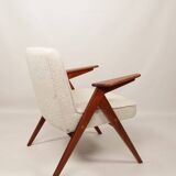 Fauteuil Bouclè de J. Chierowski, 1960 Pologne, Fauteuil en bois Design scandinave
