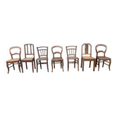 Set of 7 wooden and cane chairs, vintage