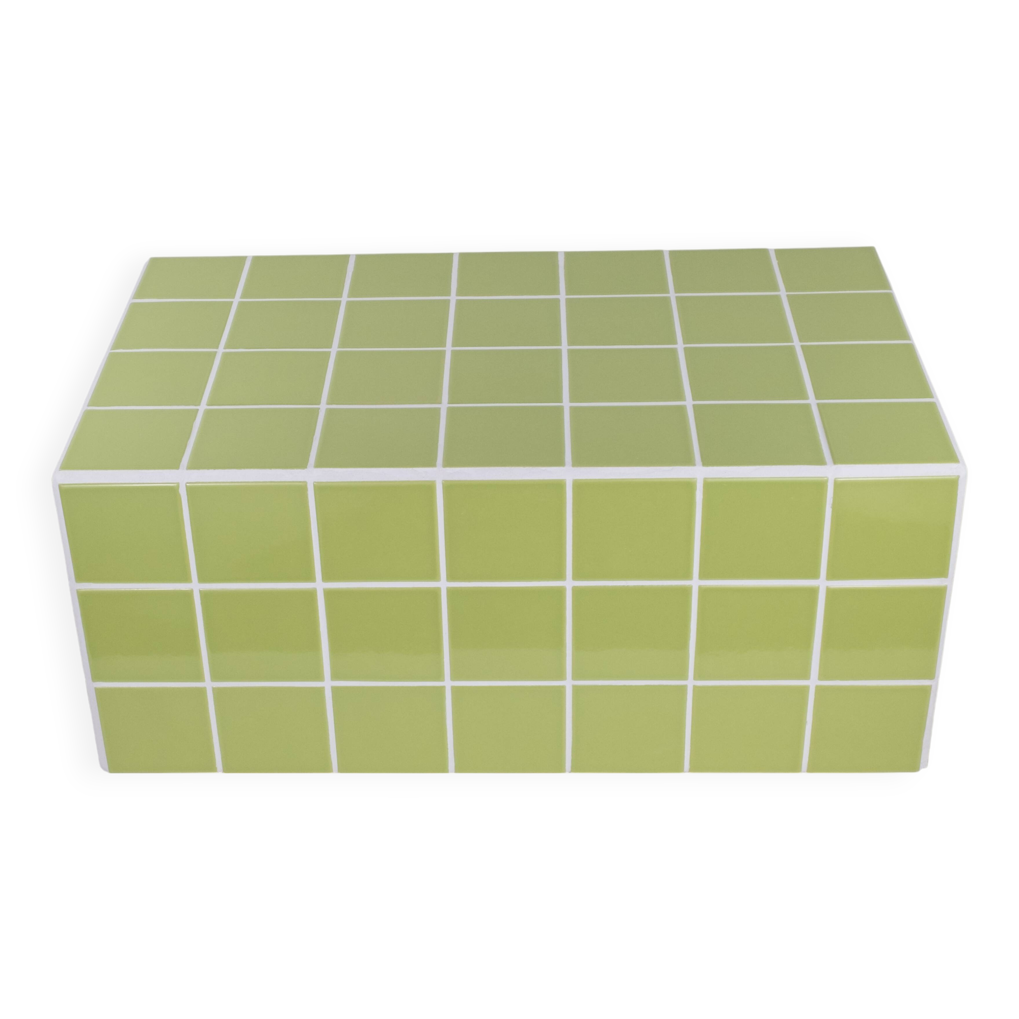 Glossy lime green ceramic tile coffee table Handmade in Paris
