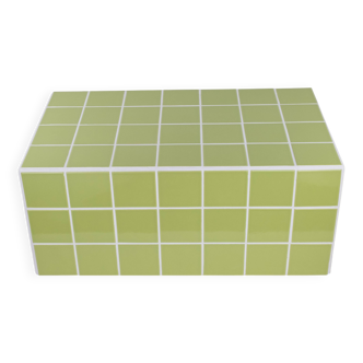 Glossy lime green ceramic tile coffee table Handmade in Paris