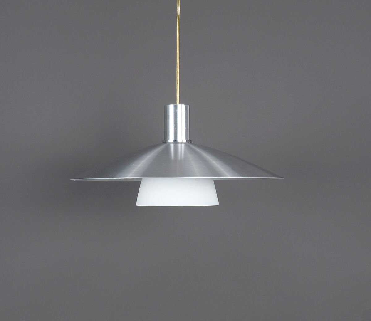 Danish design metal hanging lamp with milk glass, 1980s