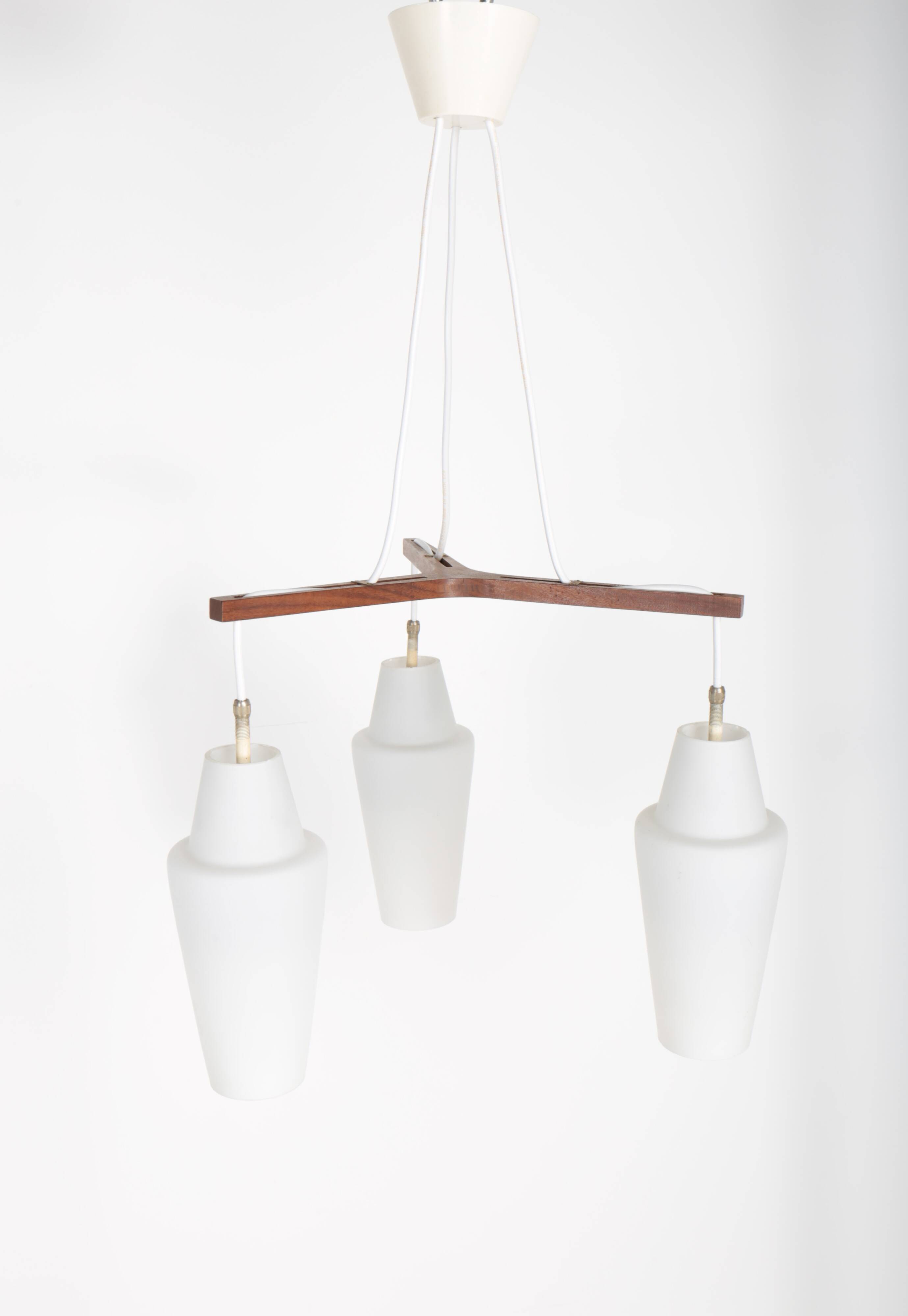 Scandinavian teak and opaline chandelier, Philips, 1960s