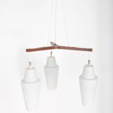 Scandinavian teak and opaline chandelier, Philips, 1960s