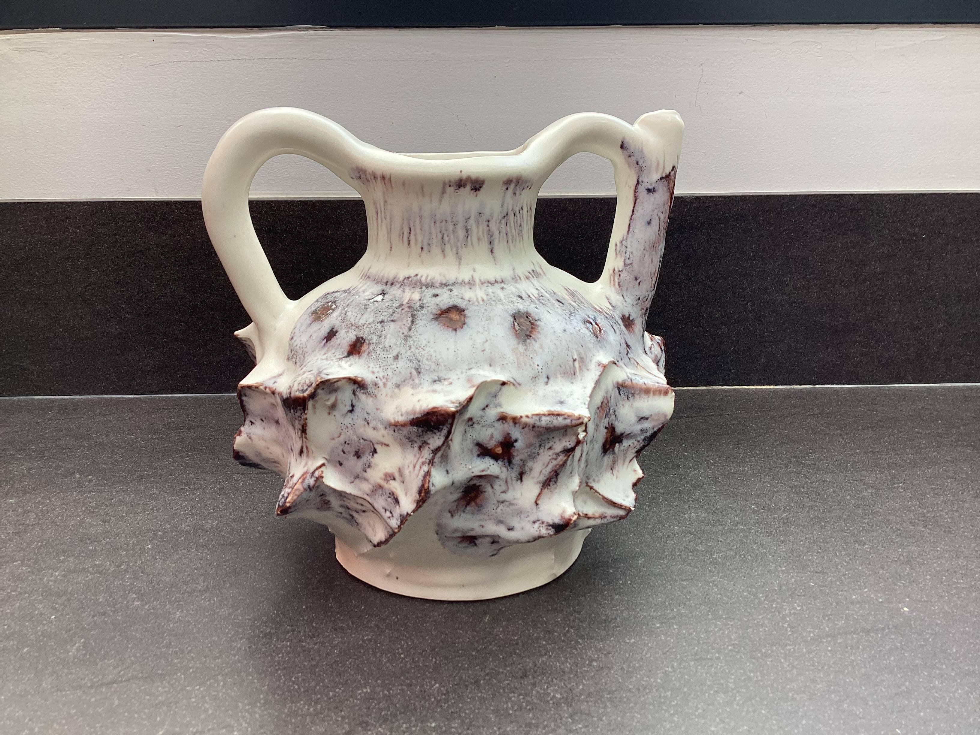 Seafoam ceramic pitcher vase, Vallauris, attributed to JAK