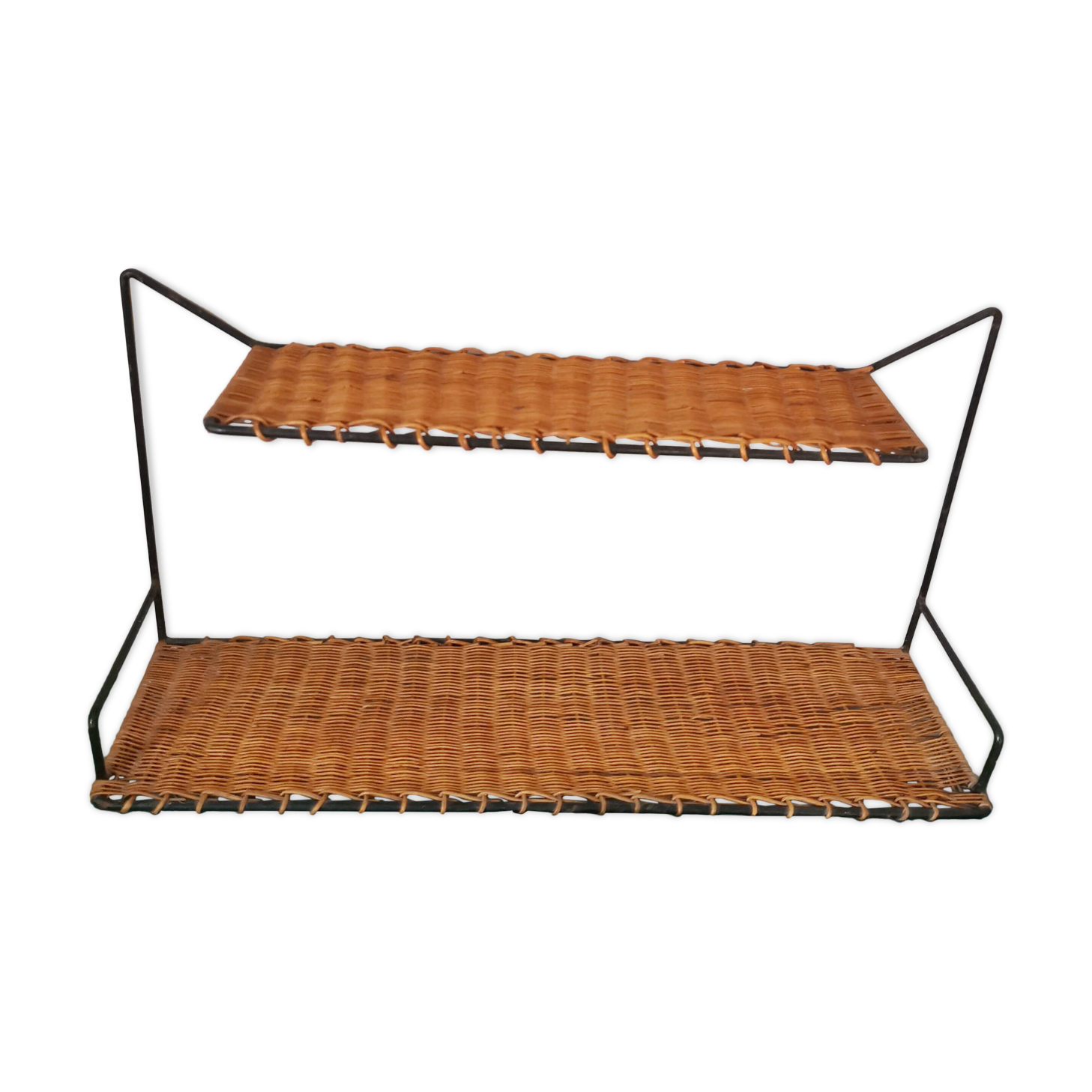 Double shelf Raoul Guys 50s wrought iron and wicker, vintage rattan