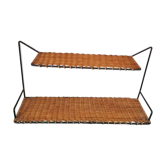 Double shelf Raoul Guys 50s wrought iron and wicker, vintage rattan