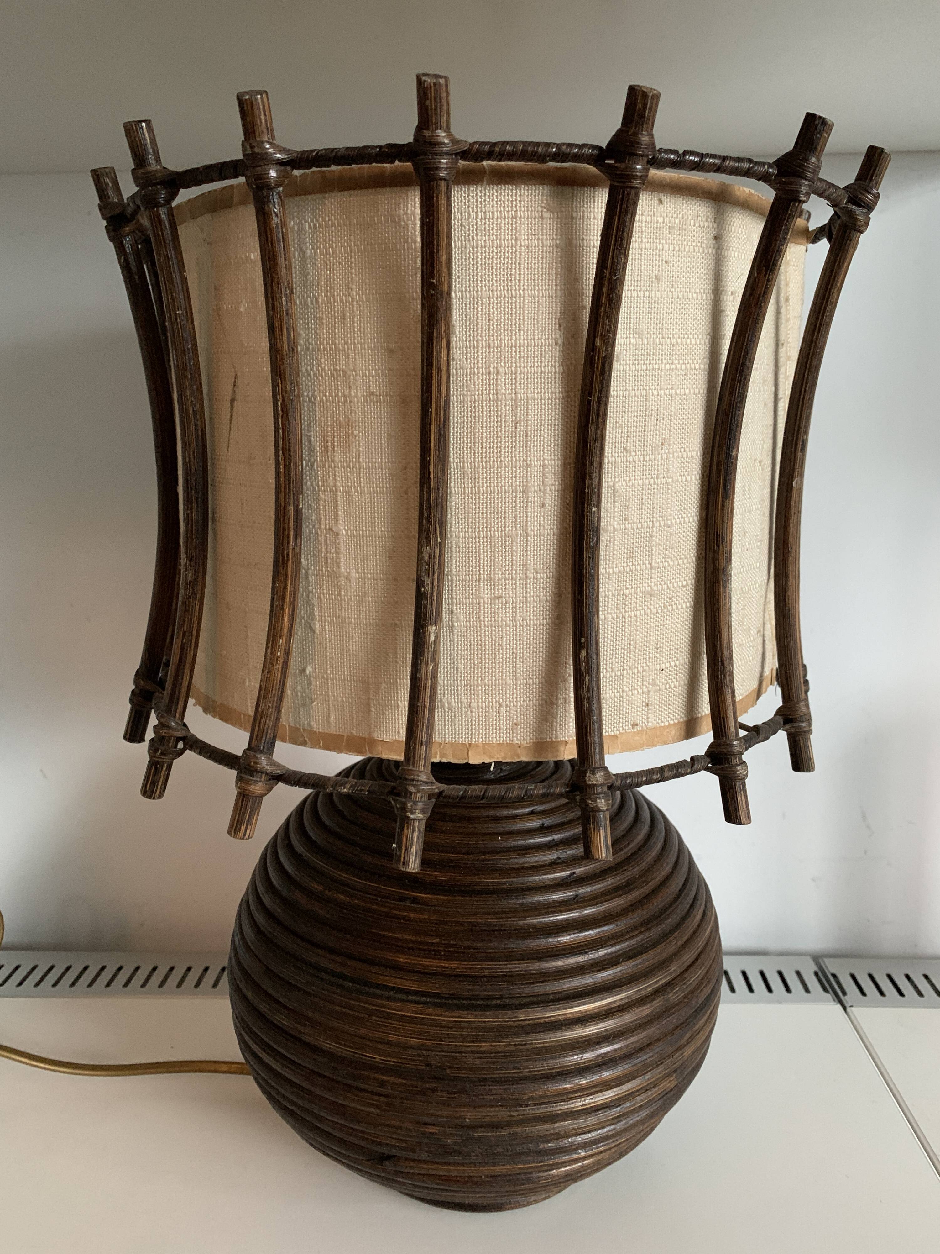 Rattan lamp with original lampshade, 1960