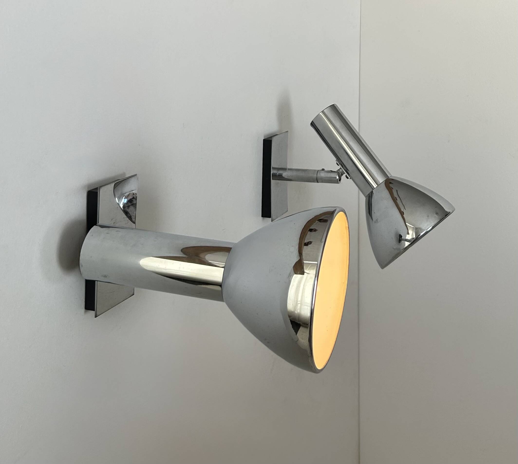 Pair of vintage adjustable wall lights, chrome-plated metal, France 1970