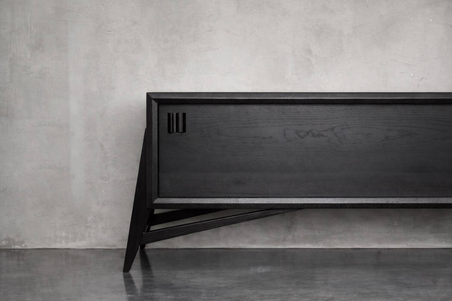 Vintage Mid-Century Scandinavian Modern Dark Oak Sideboard & Wooden Handles