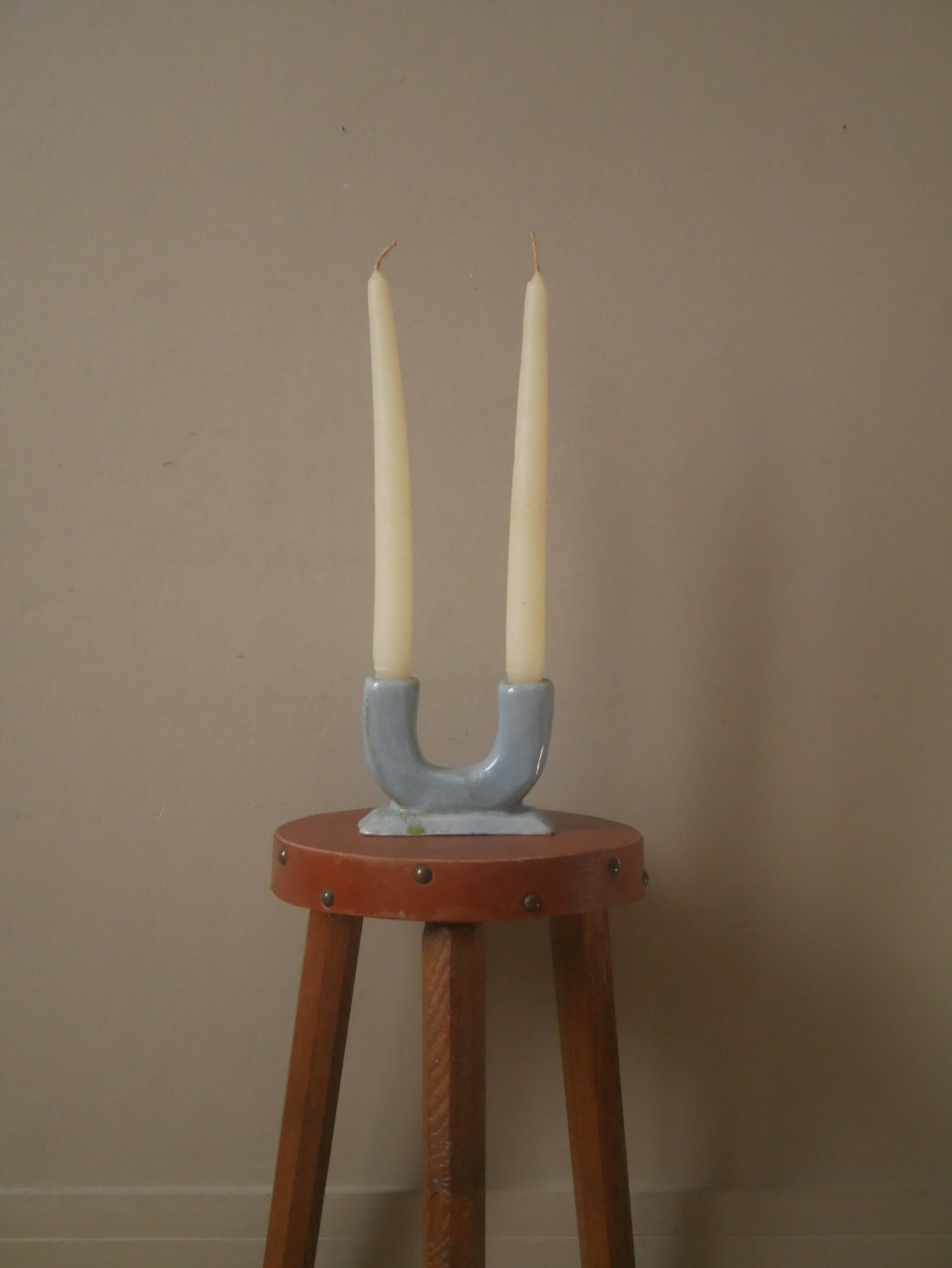 Ceramic candle holder candelabra candlestick handcrafted Abbaye ND country decoration