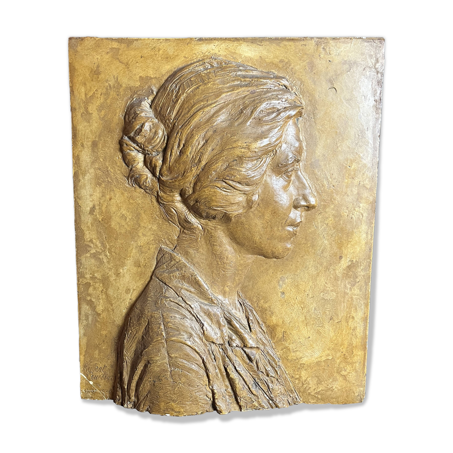 Patinated plaster bas-relief signed Robert Coutin, early 20th century.