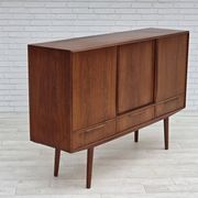 1960s, Danish chest of drawers, teak wood, mirror inside, sliding doors.