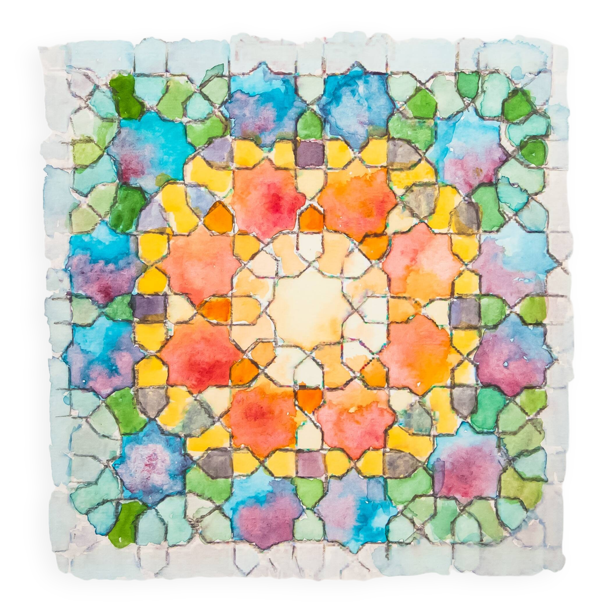 Original acuarela azulejo arabe. Arabic azulejo tile.