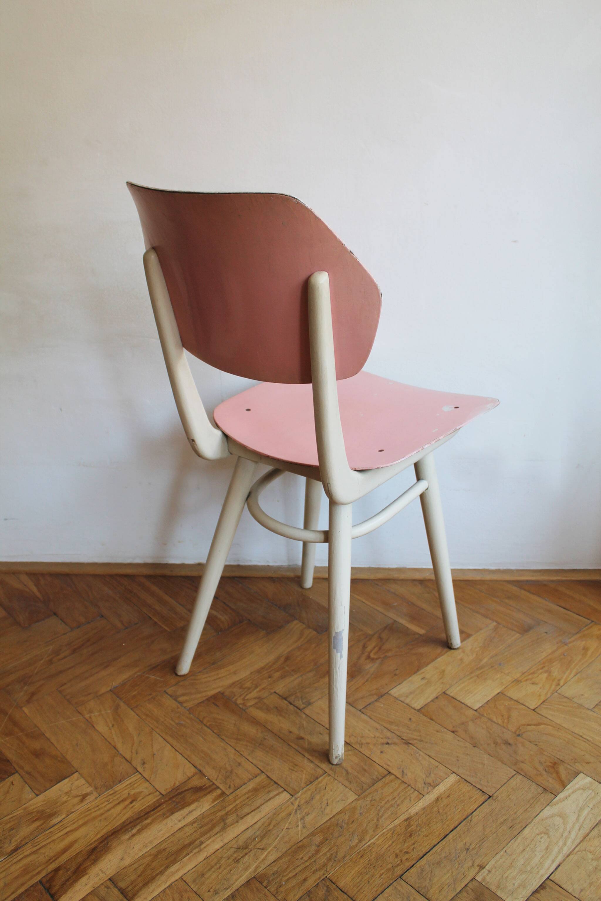 Set of 6 vintage TON chairs in painted wood, Czechoslovakia, 1964