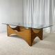 Sculptural coffee table in mahogany and glass – Europe, 1970s