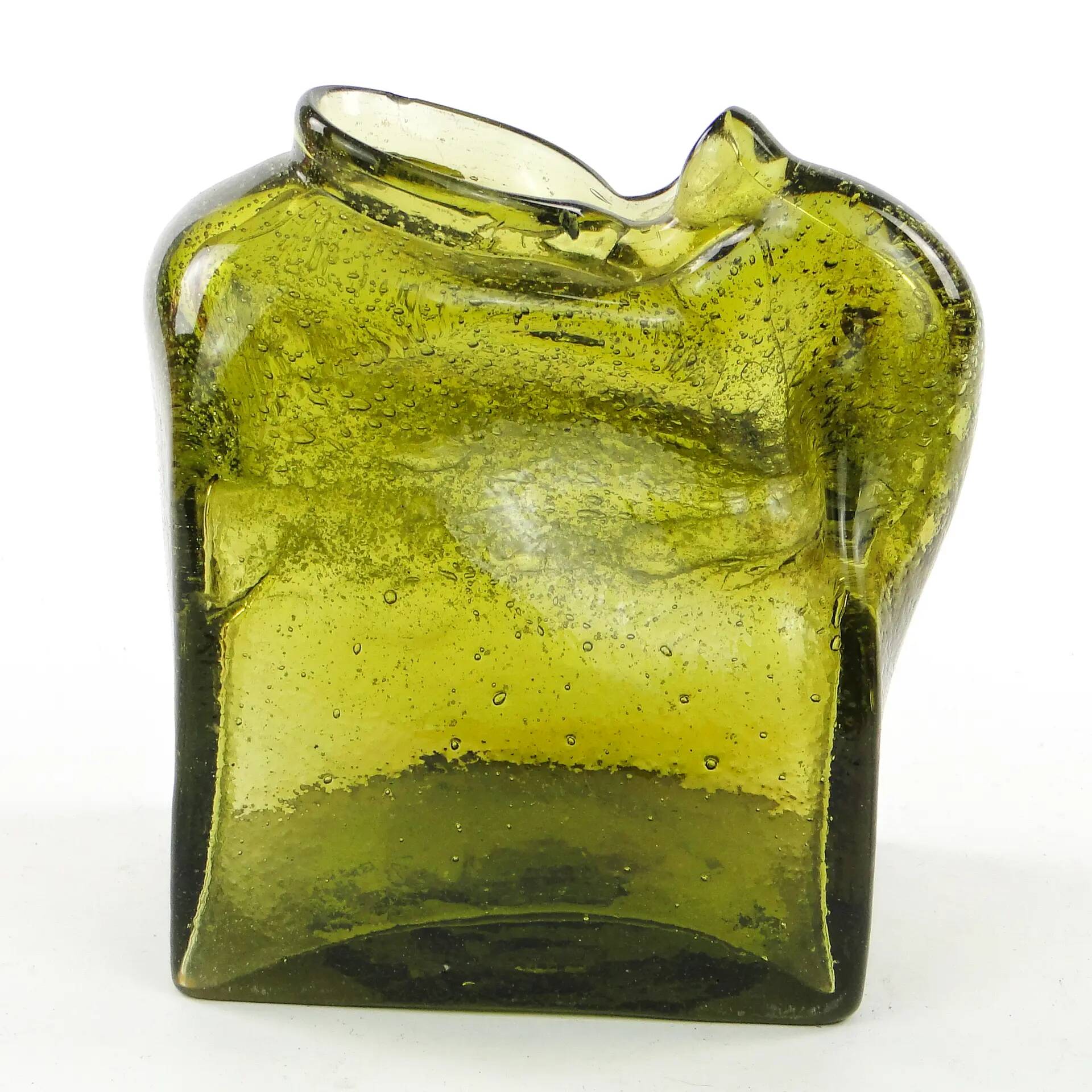 Mid-century modern glass form, olive glass, designed by M. Veltuzen-Nagrabecka, Poland, 1970s
