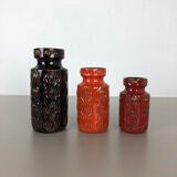 Set of three vintage pottery fat lava 'onion' vases made by Scheurich, Germany