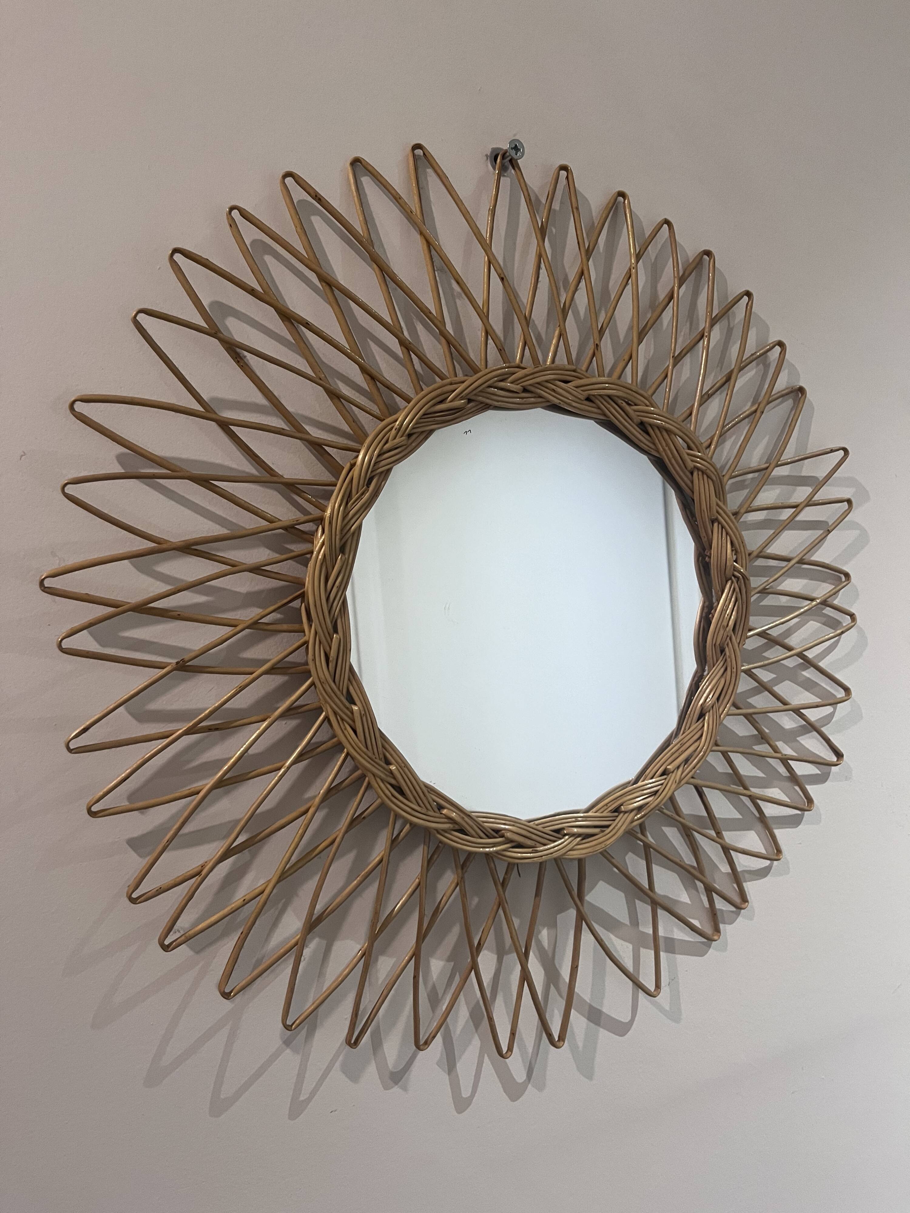 Miroir rotin vintage, 40 cm
