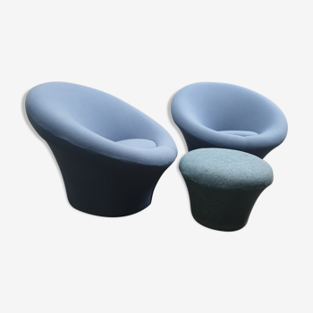 Pair of Mushroom armchairs with ottoman by Pierre Paulin for Artifort