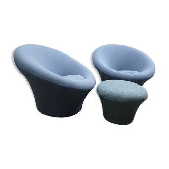 Pair of Mushroom armchairs with ottoman by Pierre Paulin for Artifort