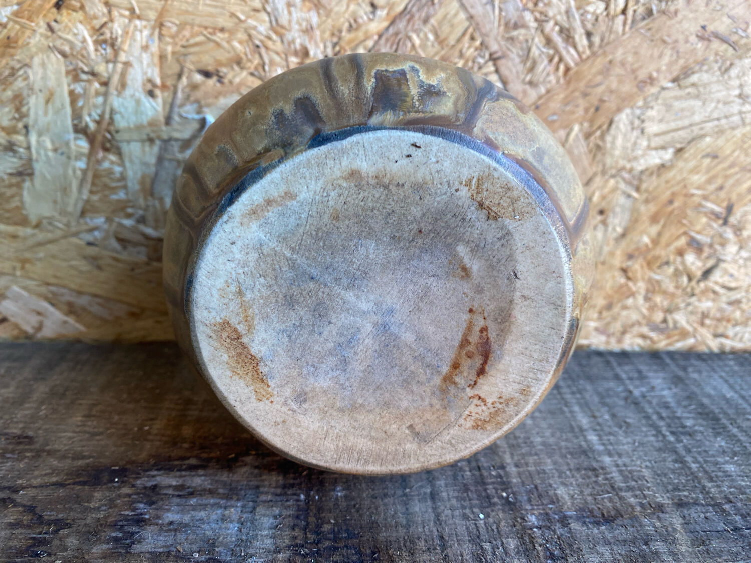 Ancient Vase GILBERT METENIER Beige Stoneware Blue Glazes Vallauris Vintage