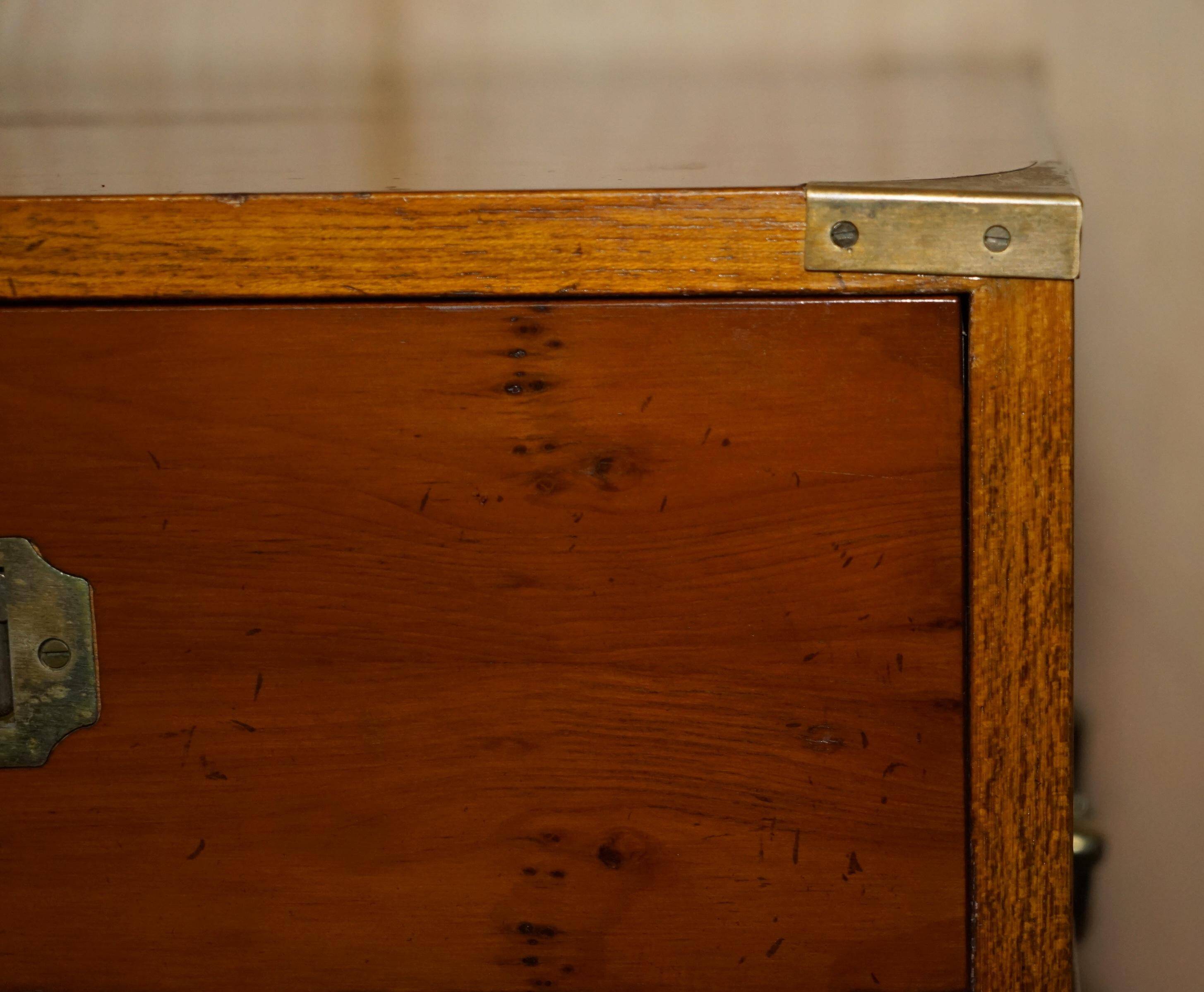 Vintage military campaign chest of drawers in burr yew wood.