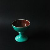 Cup on a pedestal or chalice in cloudy lagoon green glazed terracotta